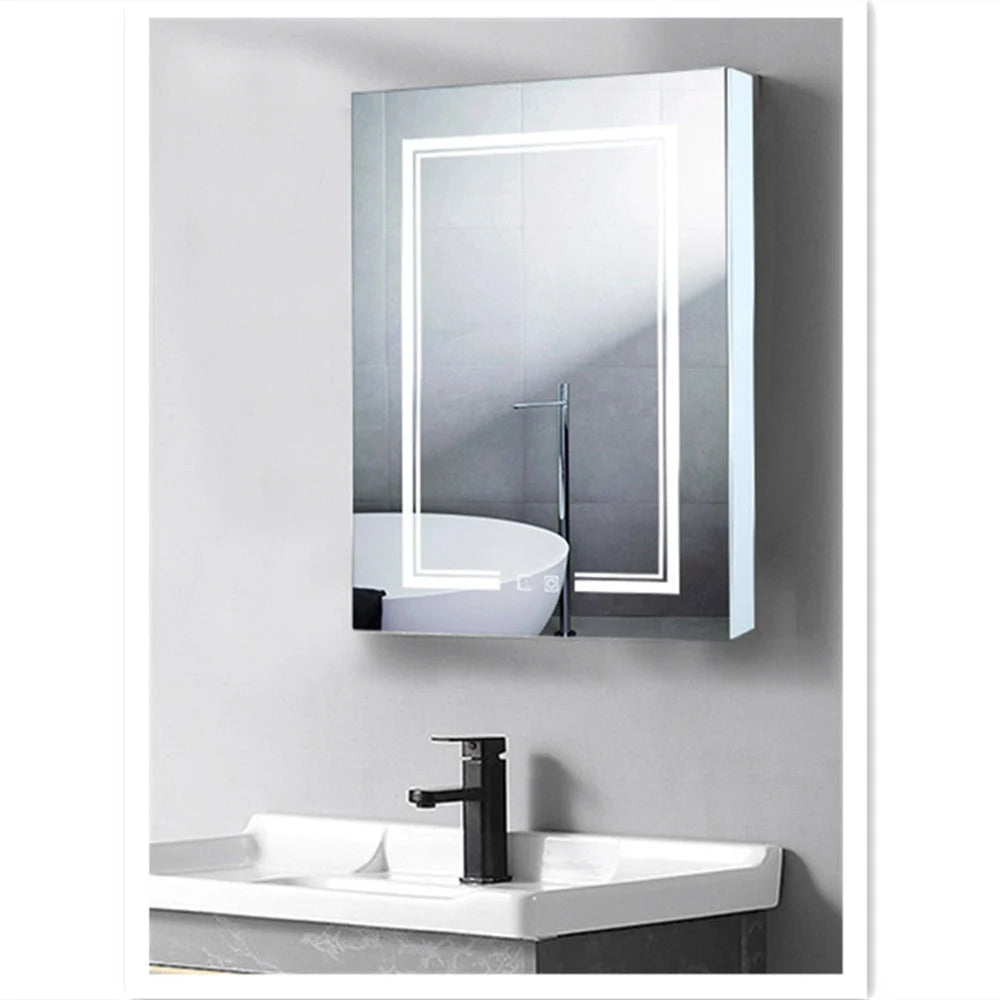 LED Bathroom Wall Cabinet With Single Door Mirror, White, 28*20in