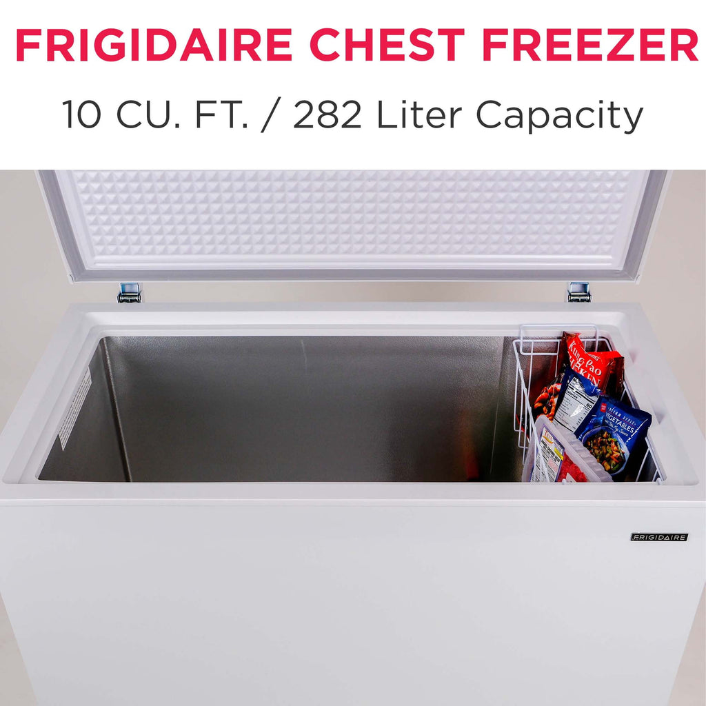 Frigidaire 10 Cu. ft. Chest Freezer, White Garage Ready Deep Freezer for Basement, Kitchen, Bulk Food Storage