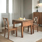 3-Piece Drop-Leaf Wood Dining Table Set With 2 X-Back Chairs - Brown