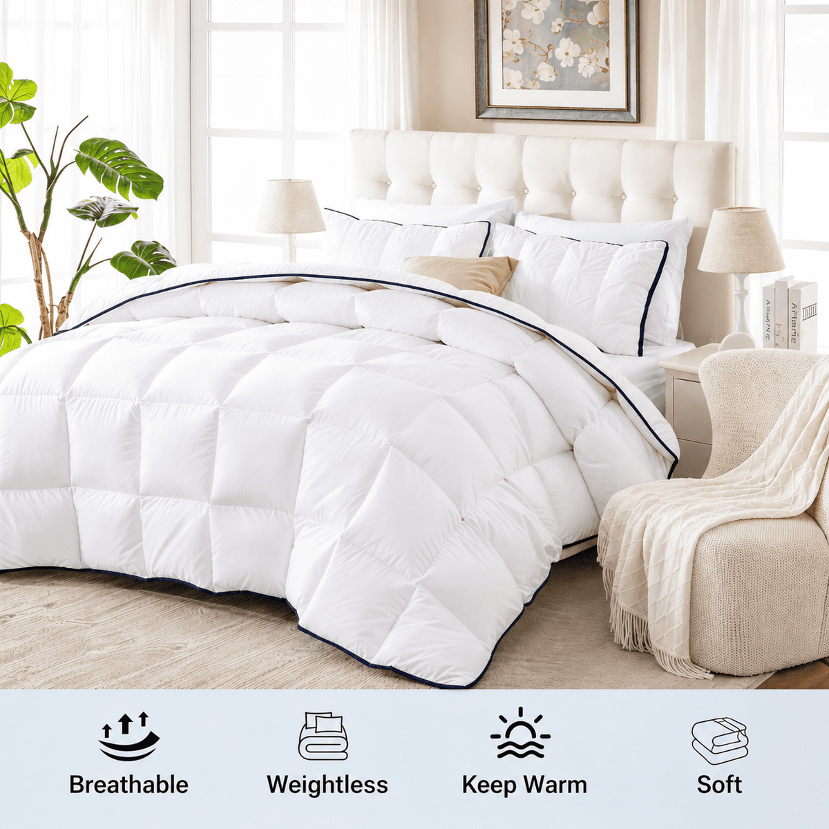 Yalamila Down Comforter Twin Size, 100% Cotton Ultra Soft Duvet Insert for All Season, Hotel Luxury Breathable Goose Feather Down Fiber Bedding