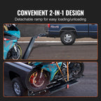 KFFKFF Steel Motorcycle Carrier, 600 LBS Capacity, Includes Ramp, Tie-Down Straps & Stabilizer, Fits 2" Hitch Receivers on Cars & Trucks