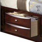 Panel-Style Queen Bookcase Bed With Built-In Drawers - Warm Brown Finish
