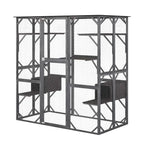 71-Inch Outdoor Wooden Catio Enclosure With 7 Platforms And 2 Condos - Grey