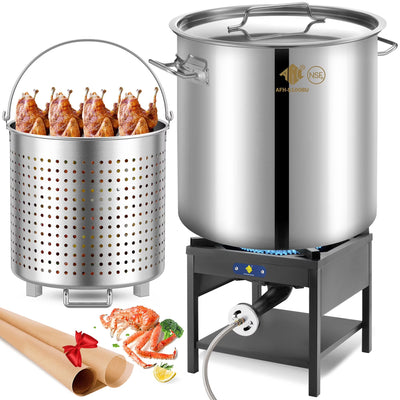 100QT Stainless Steel Seafood Boiling Kit With 82QT Basket And 200,000BTU Propane Stove