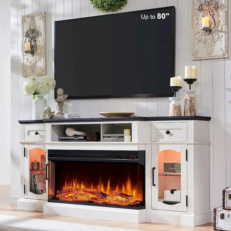 Farmhouse-Style Electric Fireplace TV Stand, 16D x 70W x 32H, Up To 80 Inch TVs