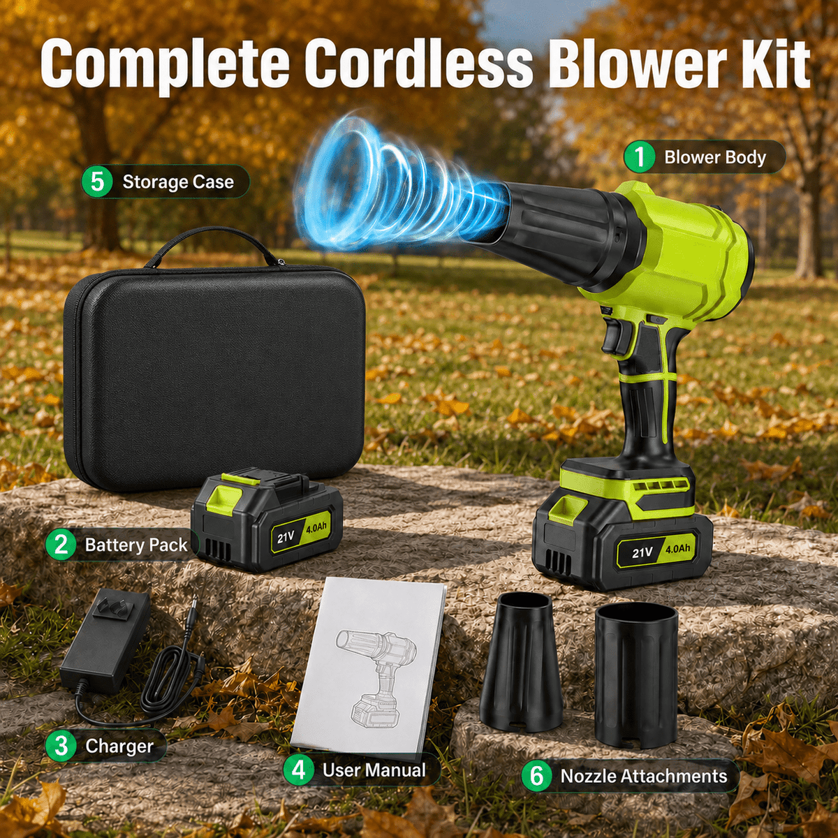 Cordless Leaf Blower with 2x 4.0Ah Batteries, 980,000 RPM Handheld Electric Leaf Sweeper, Lightweight Blower for Patio Cleaning, Lawn Care, Dust and