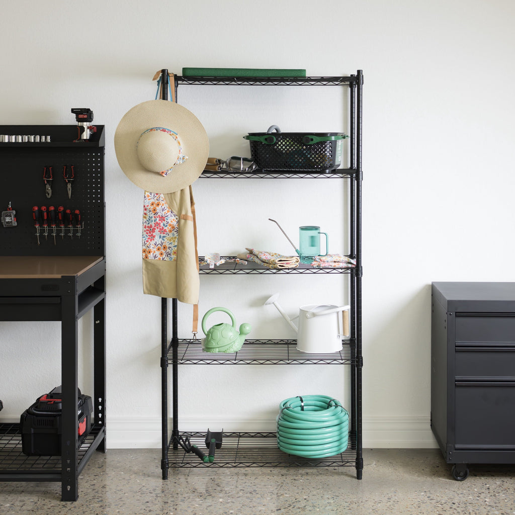 Hyper Tough 5-Tier Wire Storage Shelves, 36 in W x 16 in D x 72 in H, 1750 lb Load Capacity, Black