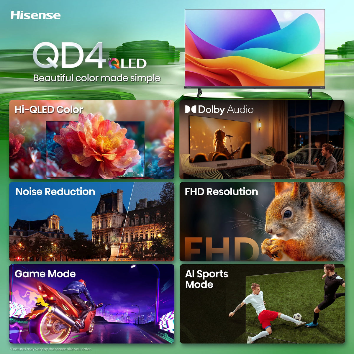 Hisense 43" Class QD40R Series Hi-QLED FHD Smart Roku TV (43QD40R, 2026 Model) - Hi - QLED Color, Dolby Audio, Full Array LED, Slim Bezel Design