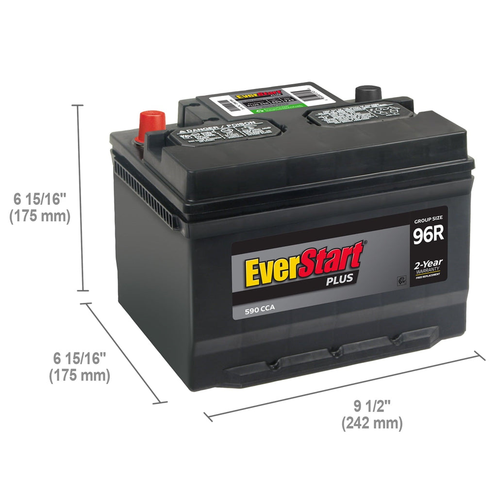 EverStart Plus Lead Acid Automotive Battery, Group Size 96R, 12 V, 590 CCA