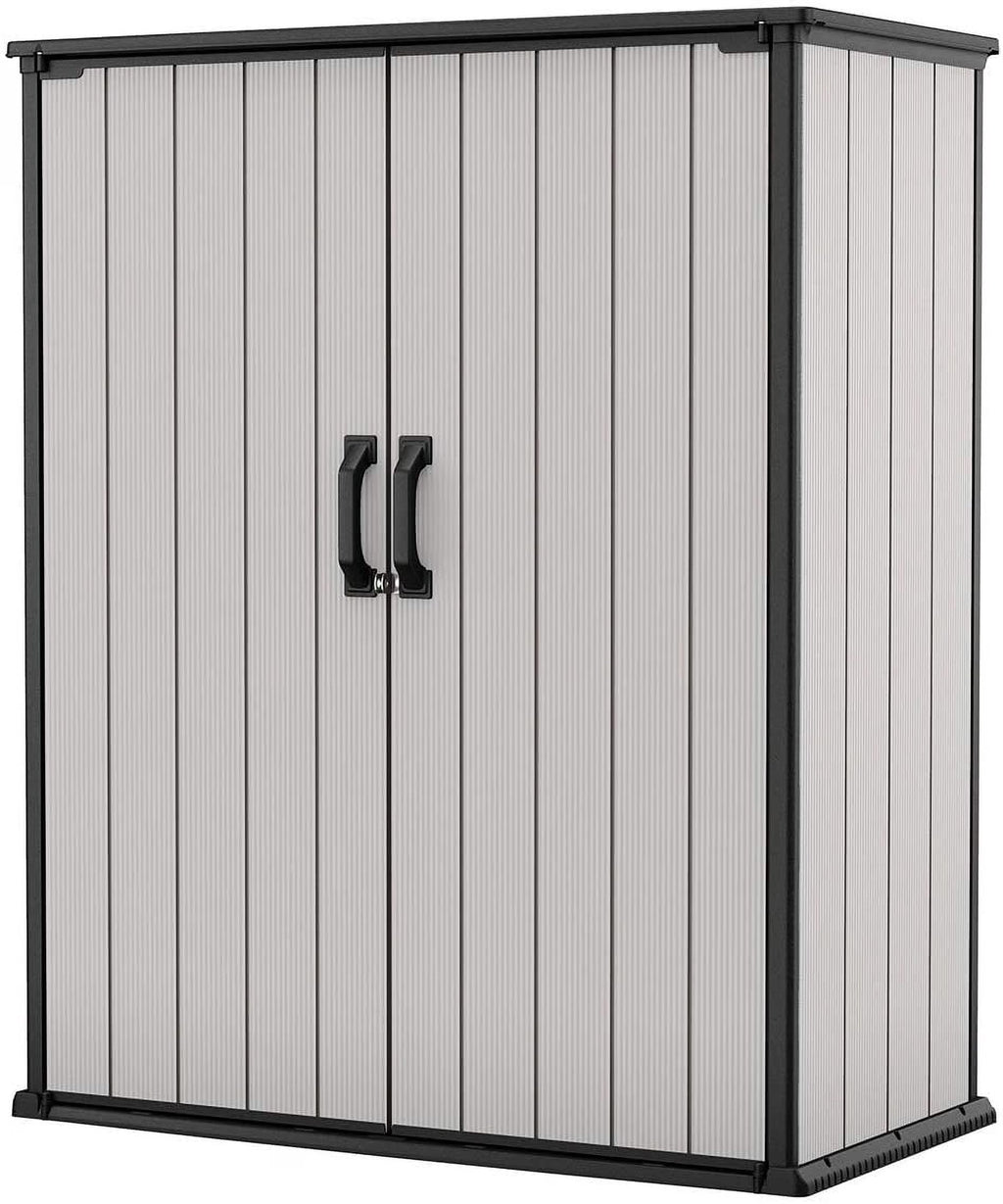 Keter Premier Tall Vertical Resin Outdoor Storage Shed With Floor And Locking Double Doors - Grey