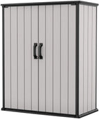 Keter Premier Tall Vertical Resin Outdoor Storage Shed With Floor And Locking Double Doors - Grey