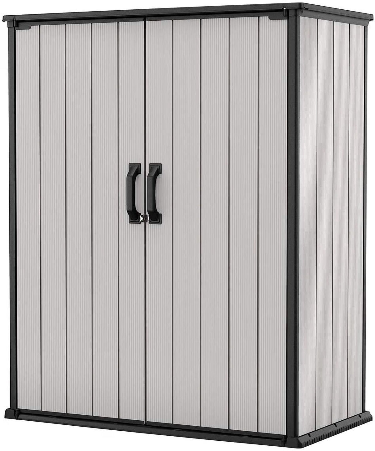 Keter Premier Tall Vertical Resin Outdoor Storage Shed With Floor And Locking Double Doors - Grey