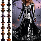 KICILVS Gothic Clothes For Women Black Spiderweb And Spider Print Flowing V Neck Long Maxi Dress Halloween Cosplay Gothic Party Dress