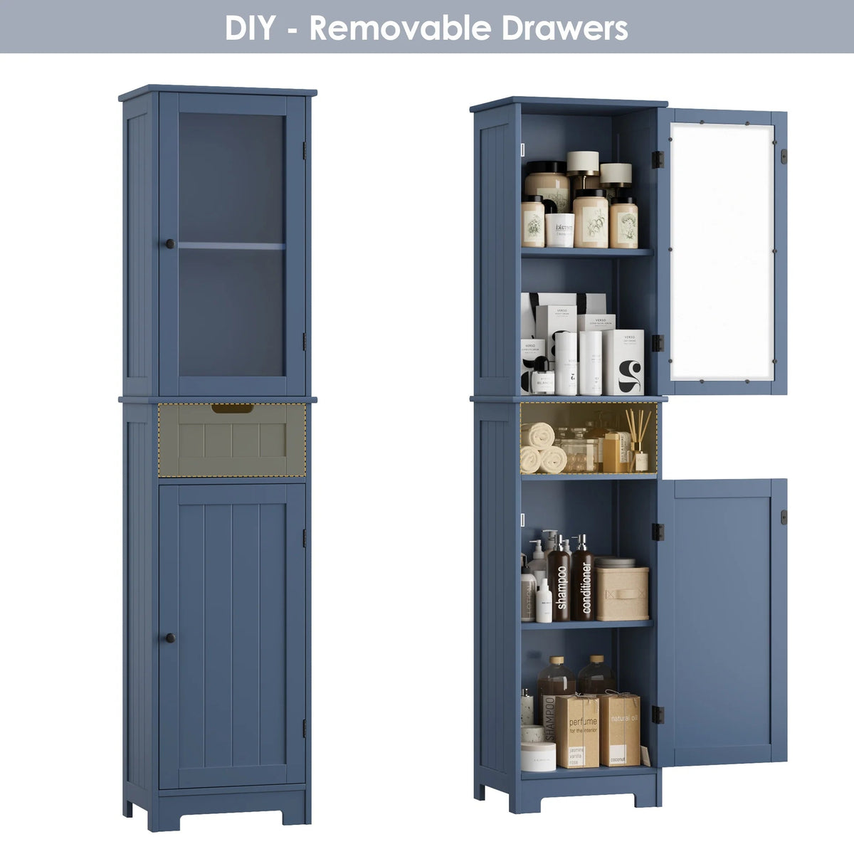 Homfa Tall Narrow Bathroom Storage Cabinet With Door And Drawer, 15.7in L x 11.8in W x 67in H, White