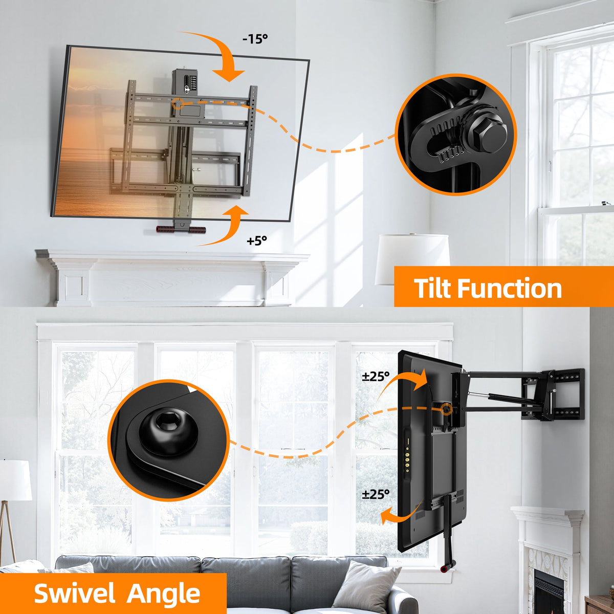 Fireplace Pull Down TV Mount over Fireplace with Height Adjust for Most 43" - 80" TVs, Max VESA 600x400mm, up to 80lbs, above Fireplaces TV Mount