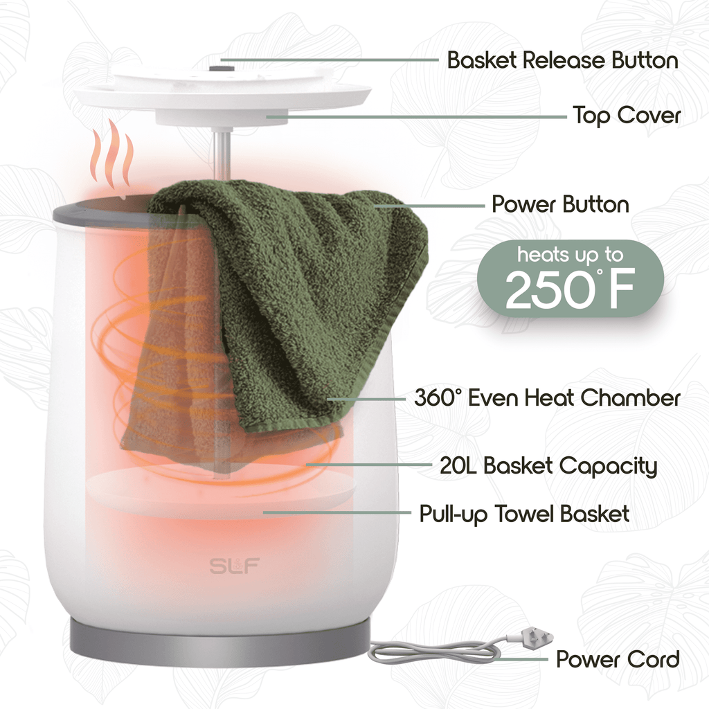 SLF Luxury Towel Warmer, 20L Electric Hot Towel Warmer Bucket, Fits Up to Two 40"x70" Oversized Towels, 18.5 x 13 in, White