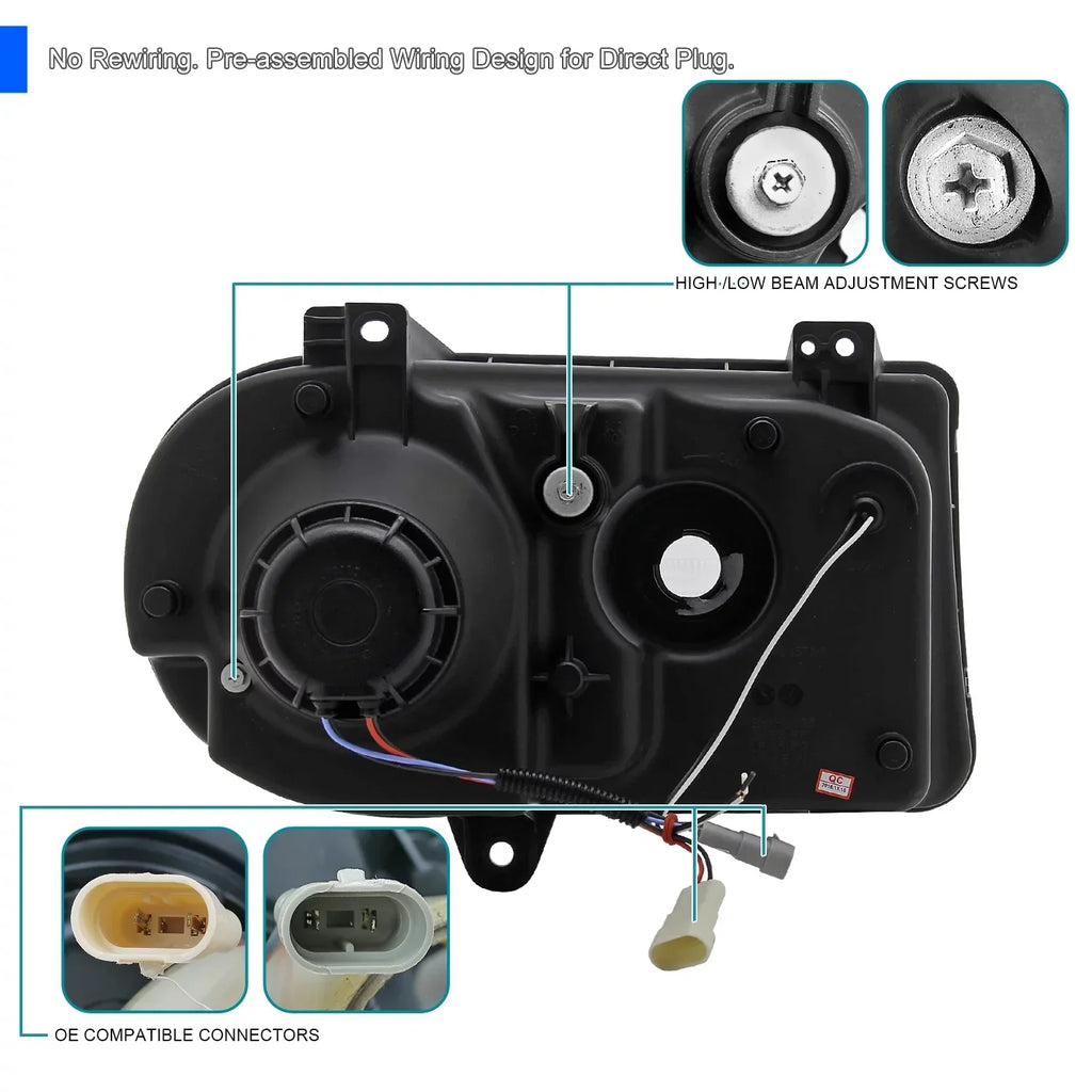 Spec-D Tuning Black LED Strip Projector Headlight Assembly Pair - 2005-2010 Chrysler 300C AWD HEMI SRT-8