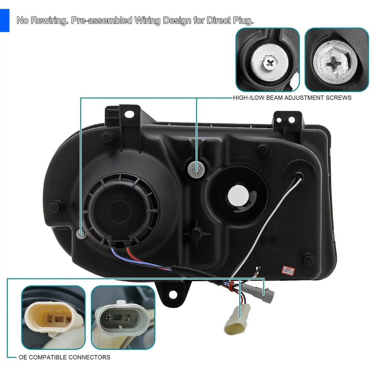 Spec-D Tuning Black LED Strip Projector Headlight Assembly Pair - 2005-2010 Chrysler 300C AWD HEMI SRT-8