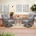 3-Piece Outdoor Swivel Rocker Conversation Set With Tempered Glass Coffee Table