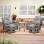 3-Piece Outdoor Swivel Rocker Conversation Set With Tempered Glass Coffee Table