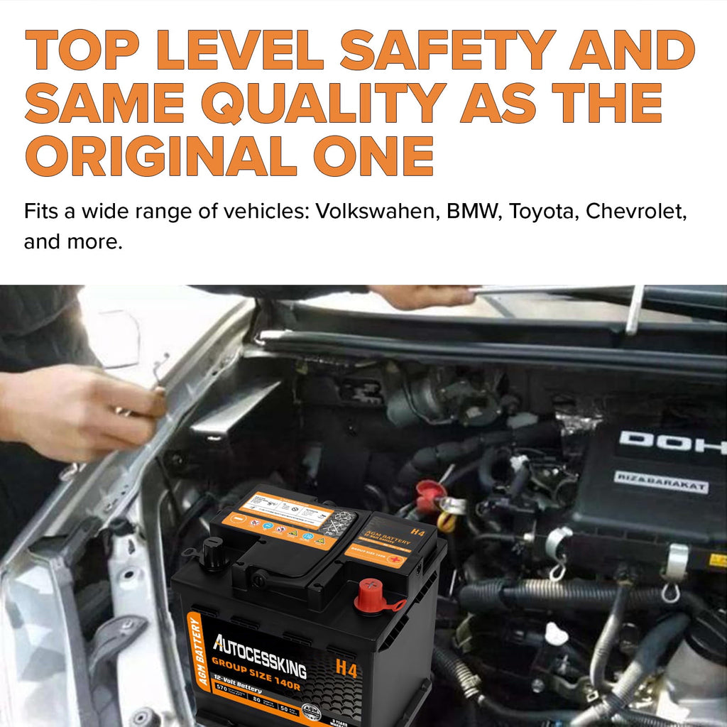 Autocessking Platinum AGM Battery, Group 140R Rechargeable Automotive Batteries for Car, H4 12 Volt 570 CCA 50Ah 80RC