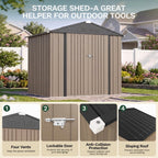 Homall 6 x 4 ft Outdoor Metal Storage Shed, Garden Tool Shed with Floor Frame & Lockable Double Doors for Backyard, Patio, Lawn, Brown