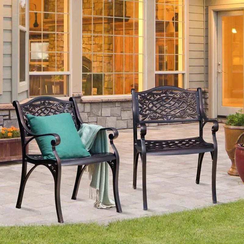 All-Weather Cast Aluminum Outdoor Dining Chairs, Set Of 2 - 23 in x 22 in x 32.5 in