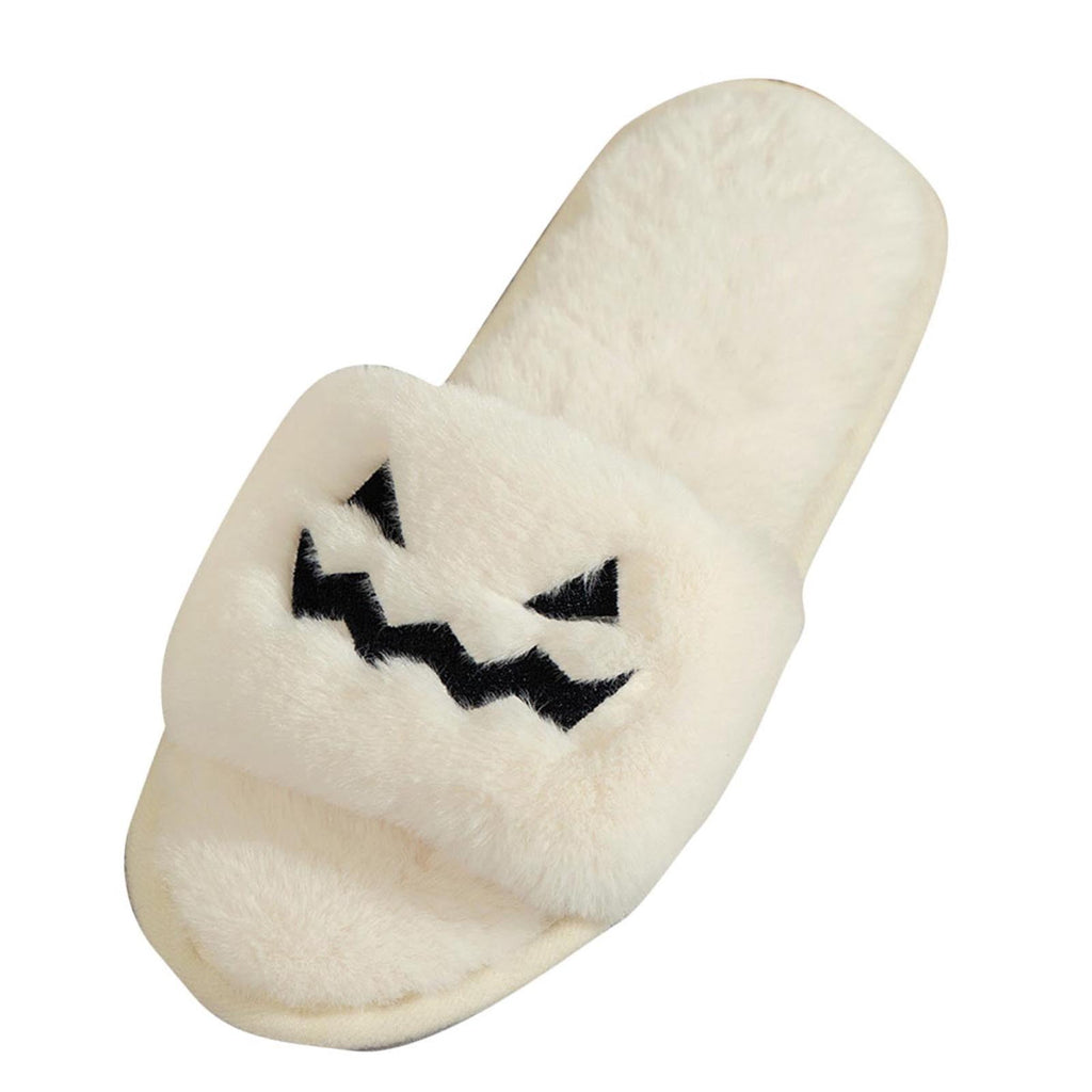 Soft Plush Cozy Open Toe Indoor Outdoor Fuzzy Slippers Women House Slippers Warm Winter Flat Shoes Winter Warm Halloween Slippers