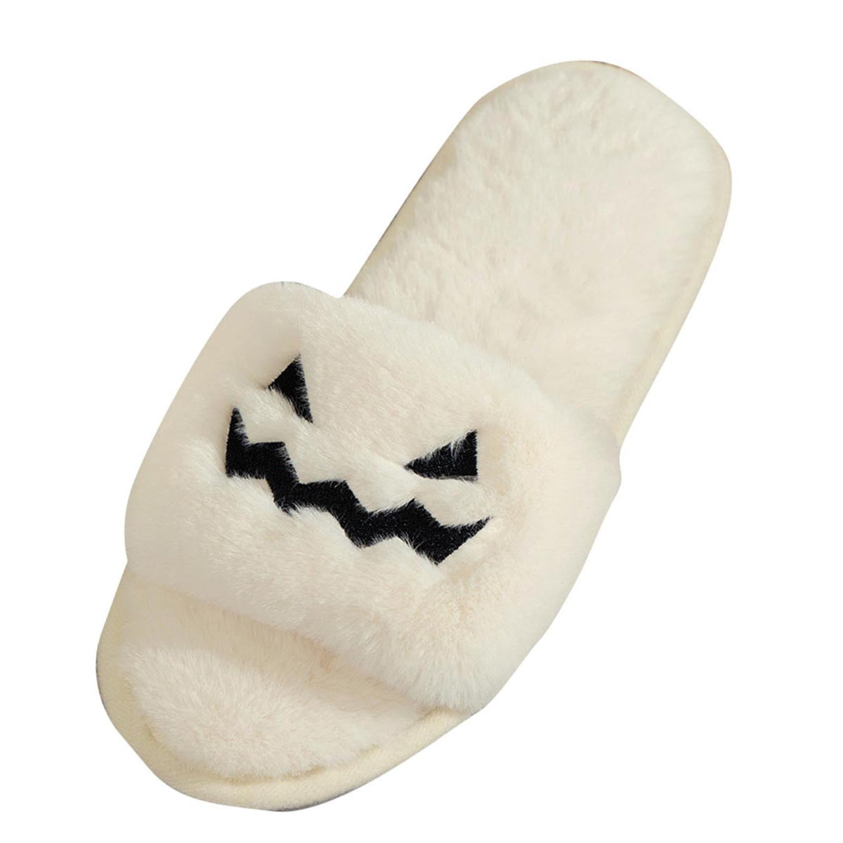 Soft Plush Cozy Open Toe Indoor Outdoor Fuzzy Slippers Women House Slippers Warm Winter Flat Shoes Winter Warm Halloween Slippers