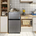 Compact 3.1 Cu.Ft 2-Door Mini Fridge With Freezer Compartment, LED Light, Stainless Steel Sliver - HPVFR310