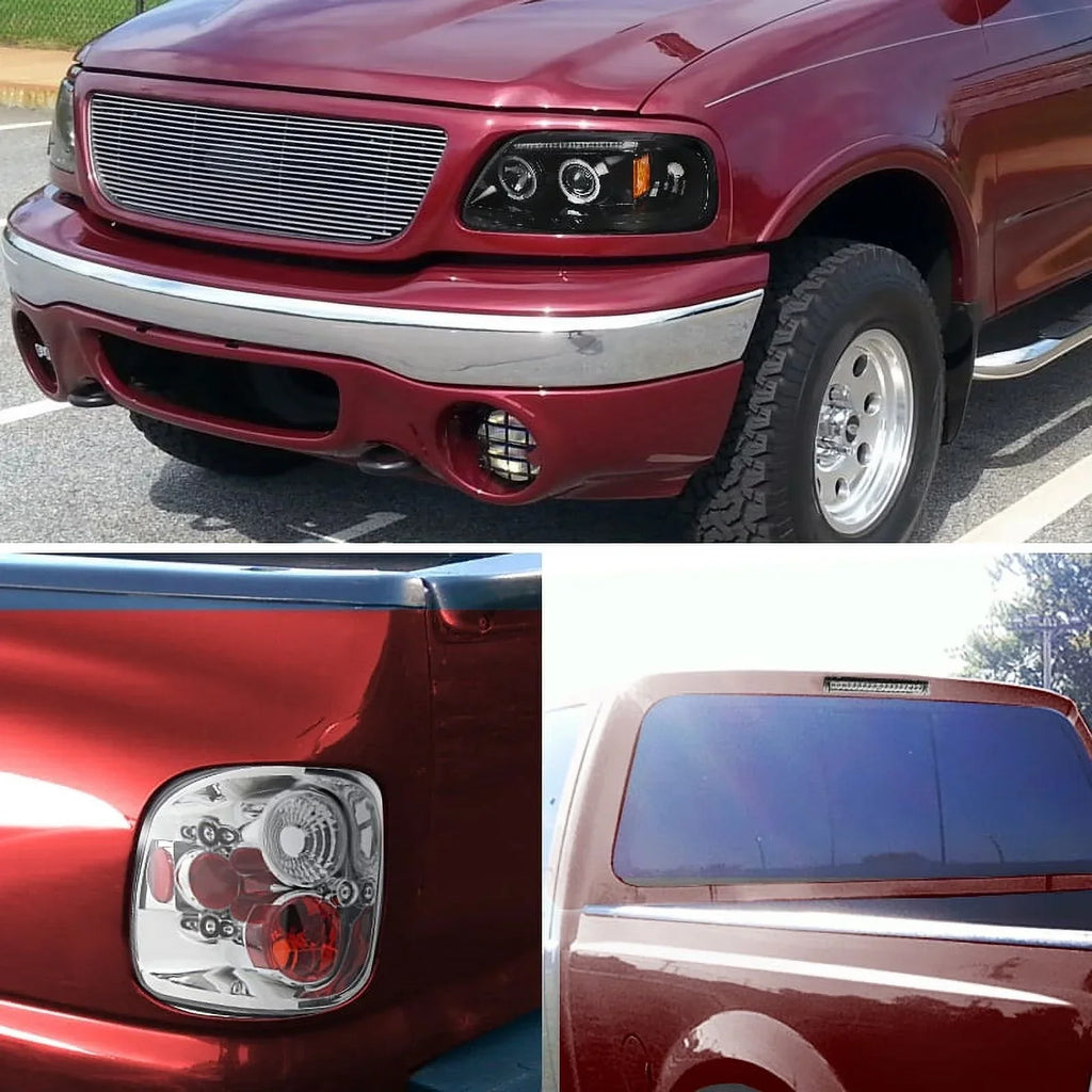 Spec-D Tuning Black LED Strip Projector Headlights With 6-LED Fog Lamps - Ford F150 Flareside 1997-2003, 04 Heritage
