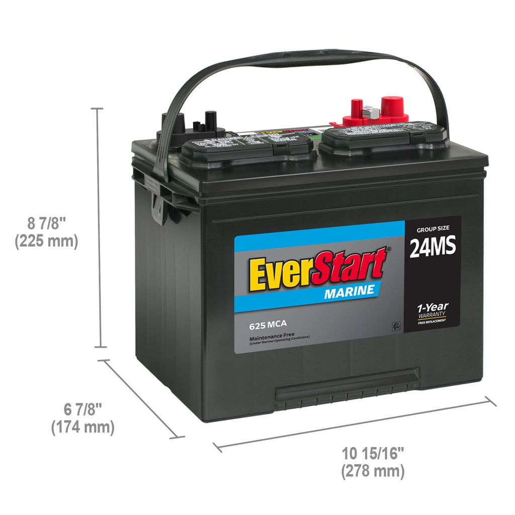 EverStart Lead Acid Marine Starting Battery, Group Size 24MS, 12 V, Minimum 930 MCA