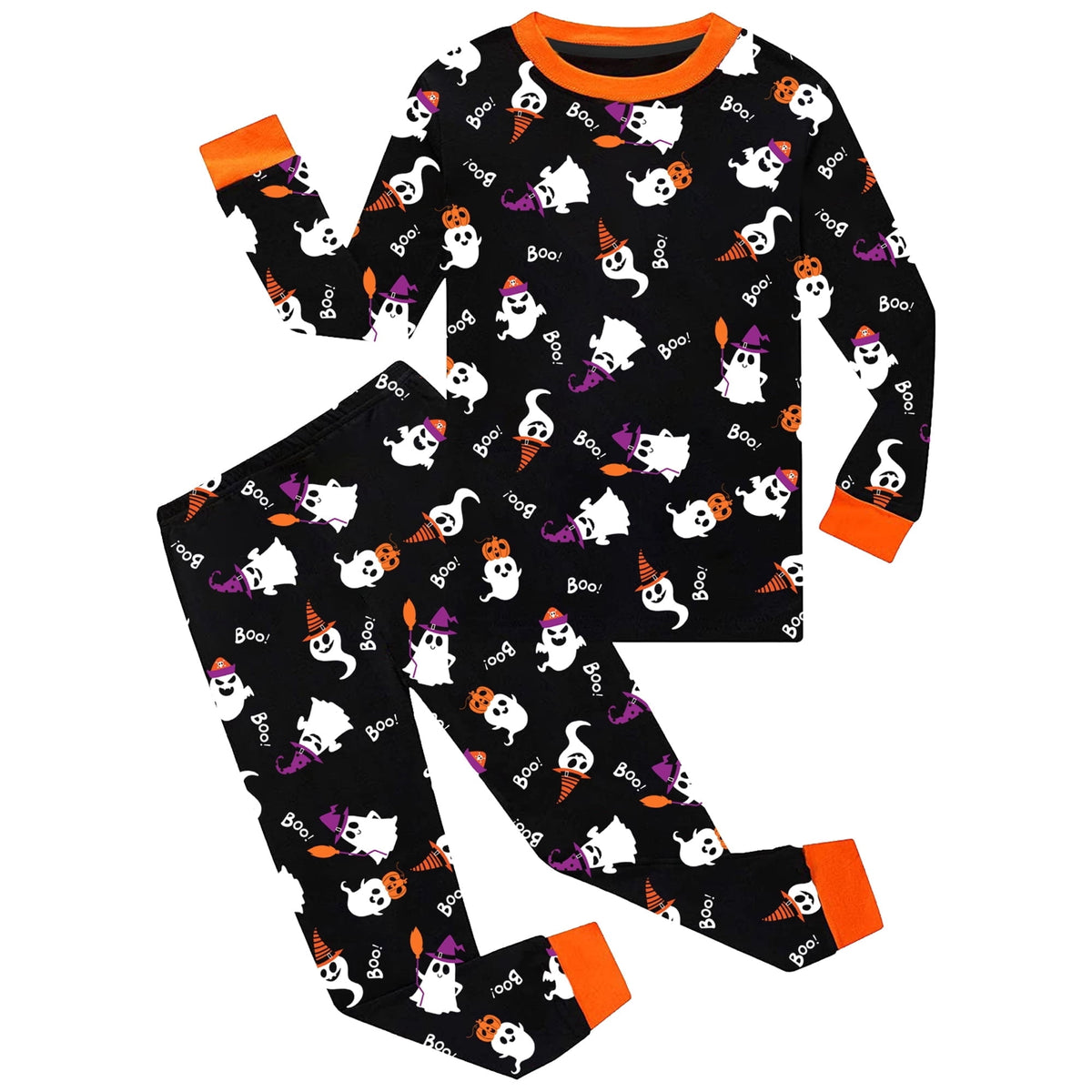 Rimyaw Kids Halloween Pajamas Set, Glow in the Dark Skeleton Sleepwear, 2-Piece cottom Long Sleeve PJs for Boys and Girls, Black