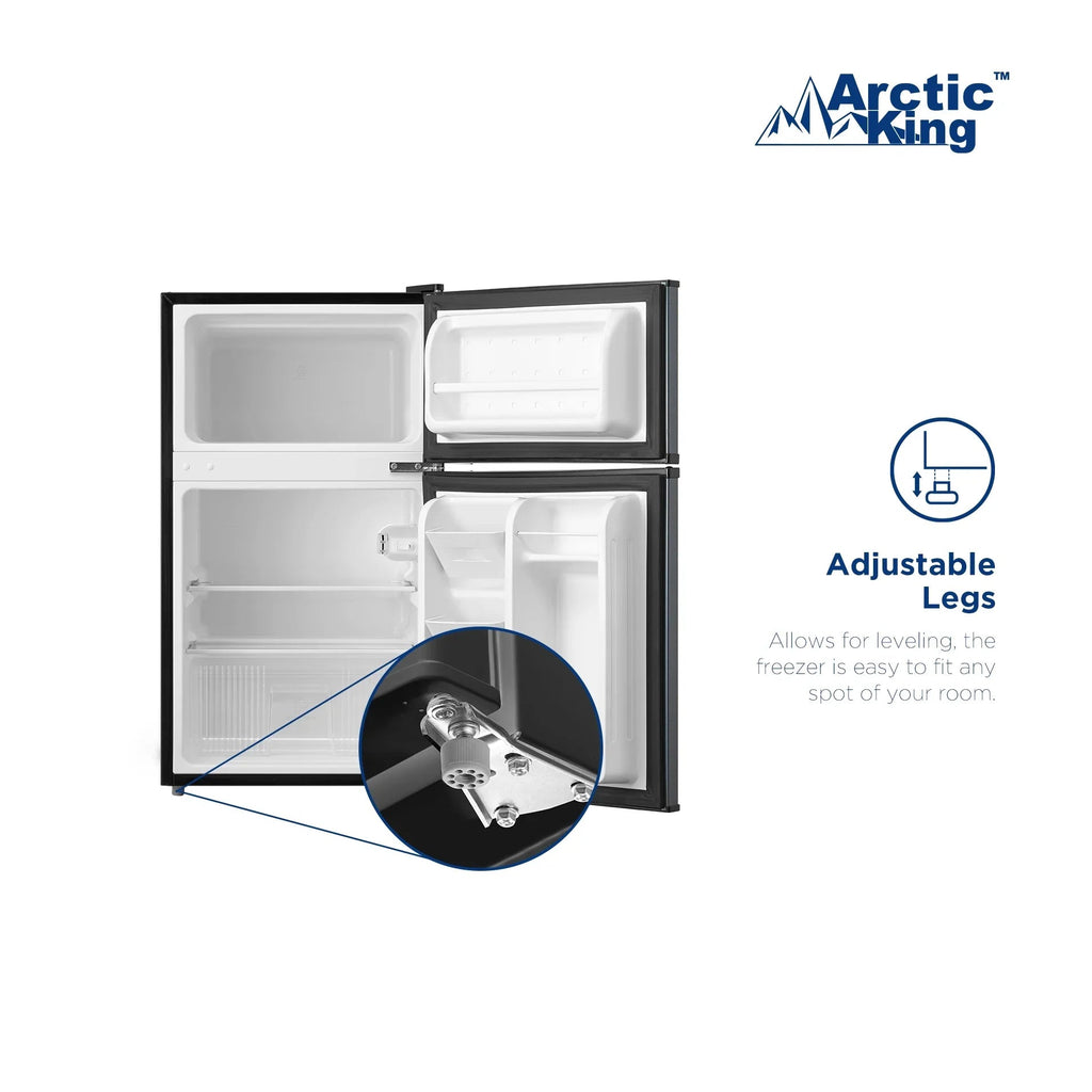 Arctic King Two-Door Mini Fridge With Freezer, 3.2 Cu. Ft., Stainless Steel