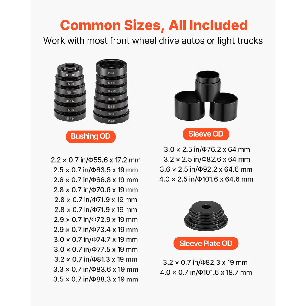 VEVOR Wheel Bearing Press Kit, 23 PCS FWD Bearing Puller Tools, for Front Wheel Drive Bearing Removal and Installation, Wheel Bearing Tool with