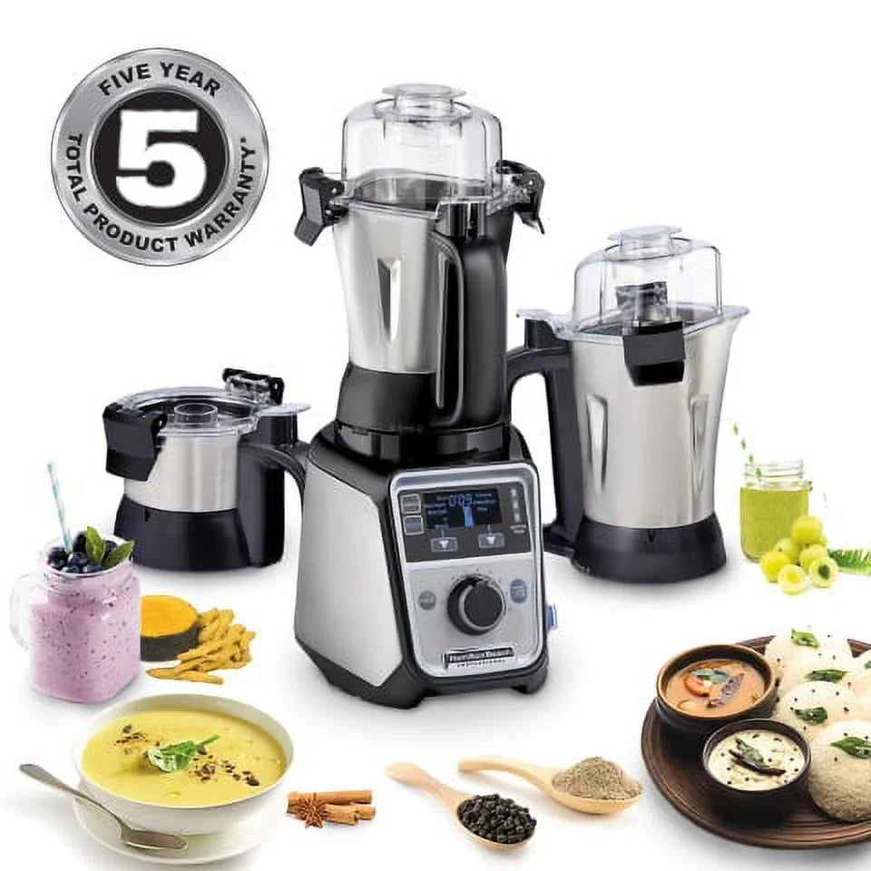 Hamilton Beach Professional Juicer Mixer Grinder 2.2 HP 120V With 3 Stainless Steel Jars, 1.5 Liters - 58770