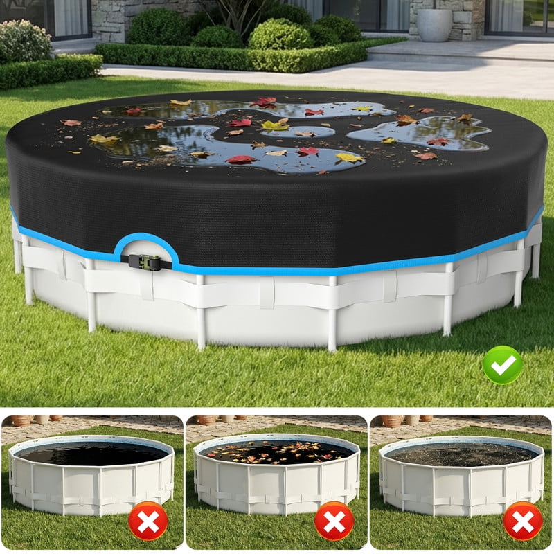 SHELTUSE 26Ft Round Pool Cover with Ratchet Tie Downs, 420D Heavy Duty Swimming Pool Cover for Above Ground Pools PU Tarp Snug Fit for UV Protected