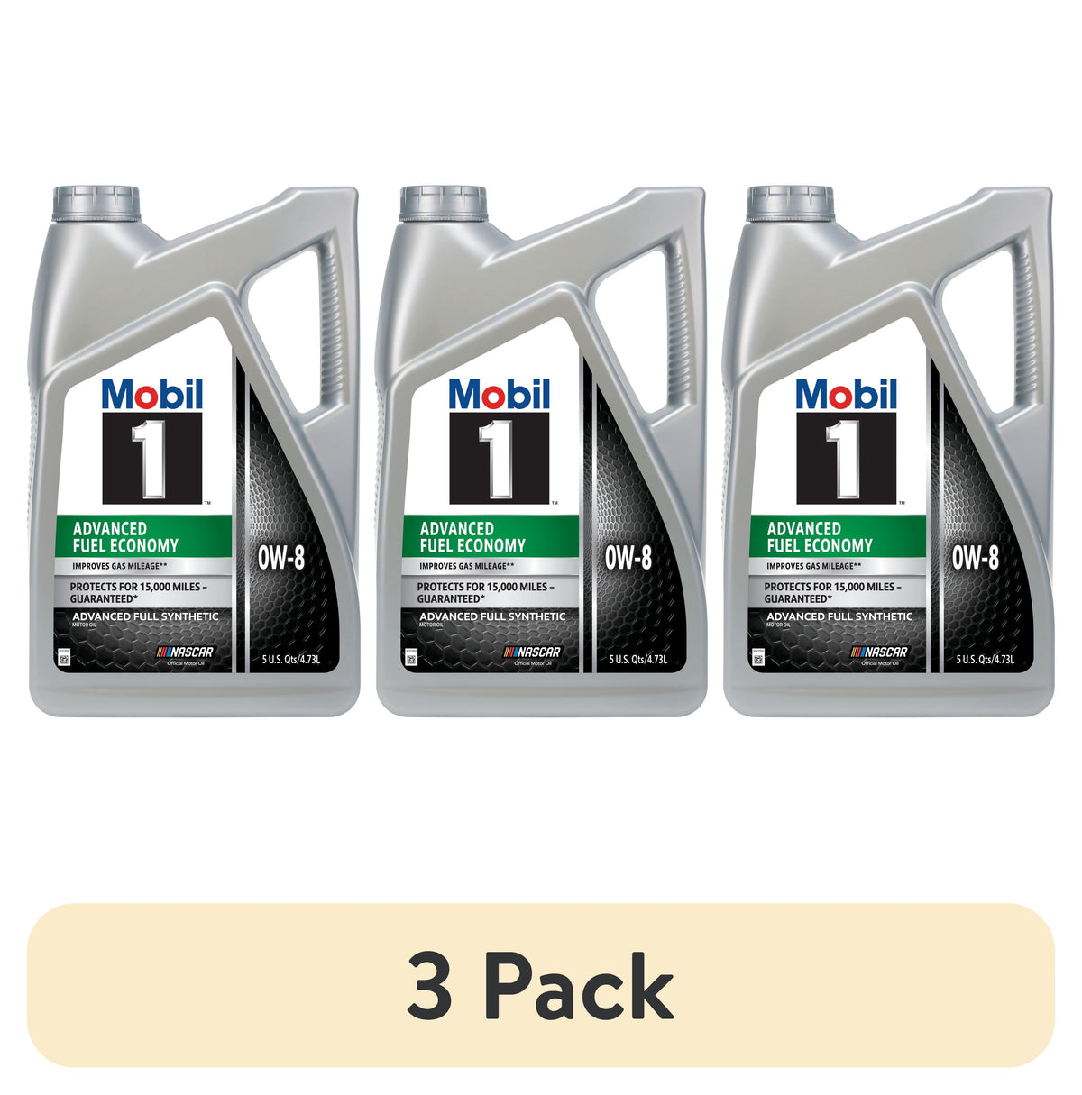 3 pack) Mobil 1 Advanced Fuel Economy Full Synthetic Motor Oil 0W-8, 5 Quart