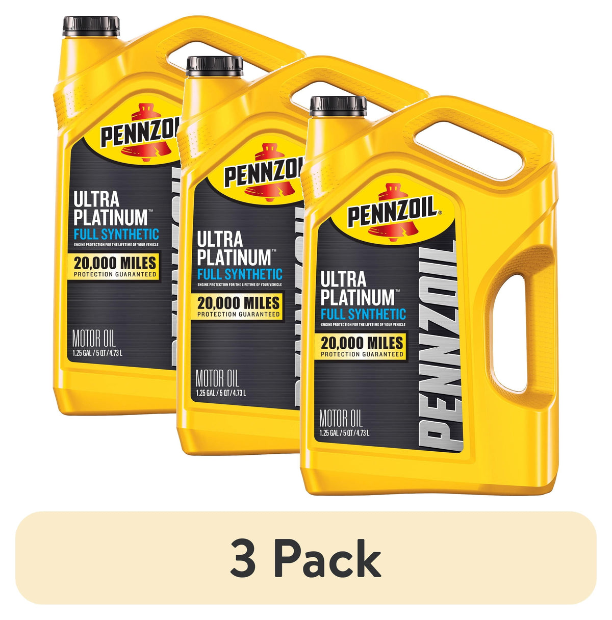 3 pack) Pennzoil Ultra Platinum Full Synthetic 5W-30 Motor Oil, 5 Quart