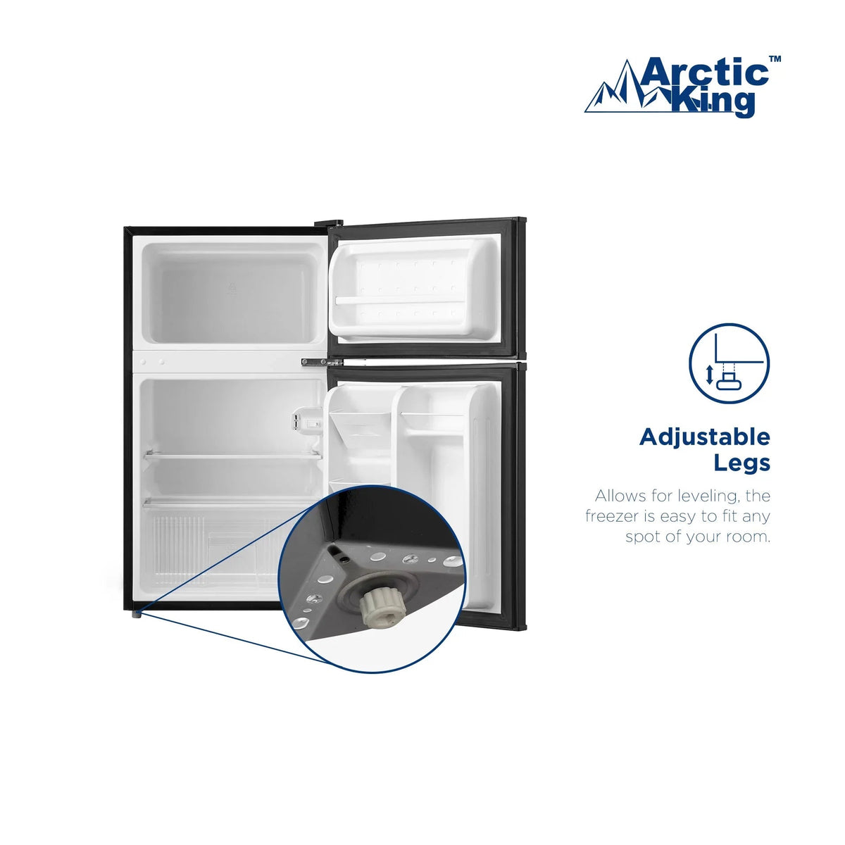 Arctic King Two-Door Mini Fridge With Freezer, 3.2 Cu. Ft., Stainless Steel
