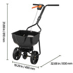 KFFKFF Walk-Behind Spreader Steel Frame Plastic Hopper 15lb Capacity 9.8ft Broadcast Width 10 Inch Pneumatic Tires Adjustable Flow Lawn Fertilizer