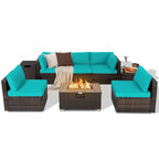 8-Piece All-Weather PE Rattan Patio Conversation Set With Fire Pit Table, Tank Holder And Cover