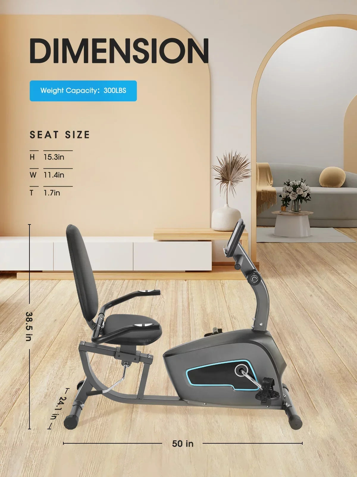 Recumbent Exercise Bike With Pulse Monitor And Tablet Holder - 8-Level Magnetic Resistance, 300 lbs Capacity