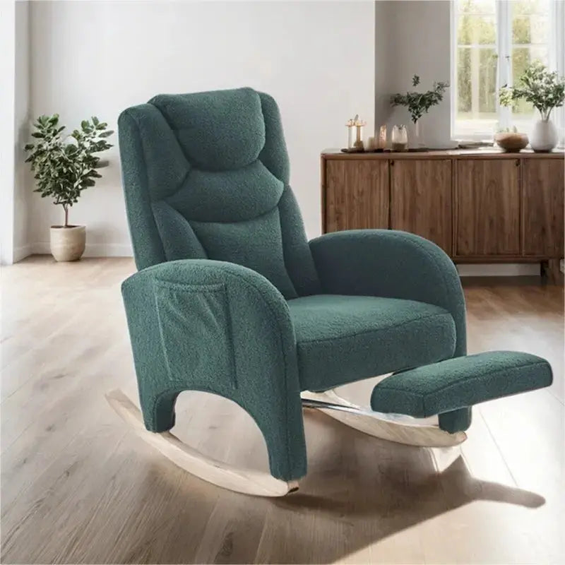 Ergonomic Fabric Nursery Rocking Chair With Adjustable Footrest And Gentle Recline - 37.6-49.2D 26W 39H