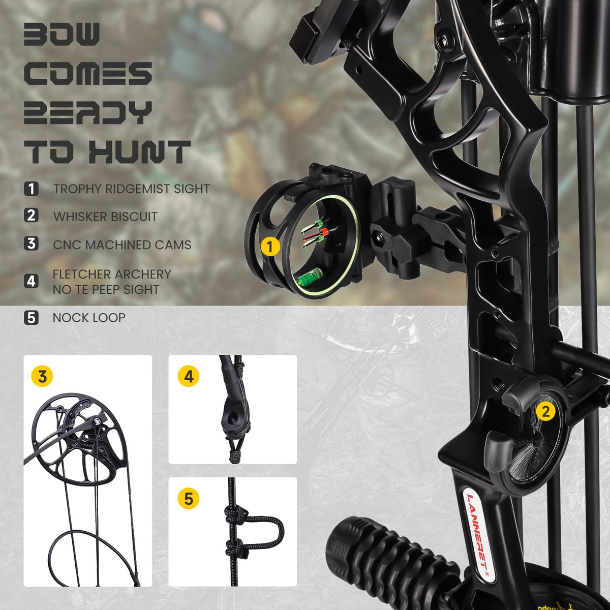Archery Ready to Hunt Compound Bow Package for Adults and Teens,25"-31" Draw Length，0-70 Lbs Draw Weight ,up to IBO 320 fps，Lightweight Design Bow
