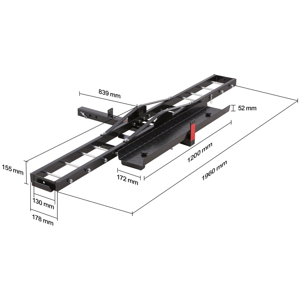KFFKFF Steel Motorcycle Carrier, 600 LBS Capacity, Includes Ramp, Tie-Down Straps & Stabilizer, Fits 2" Hitch Receivers on Cars & Trucks