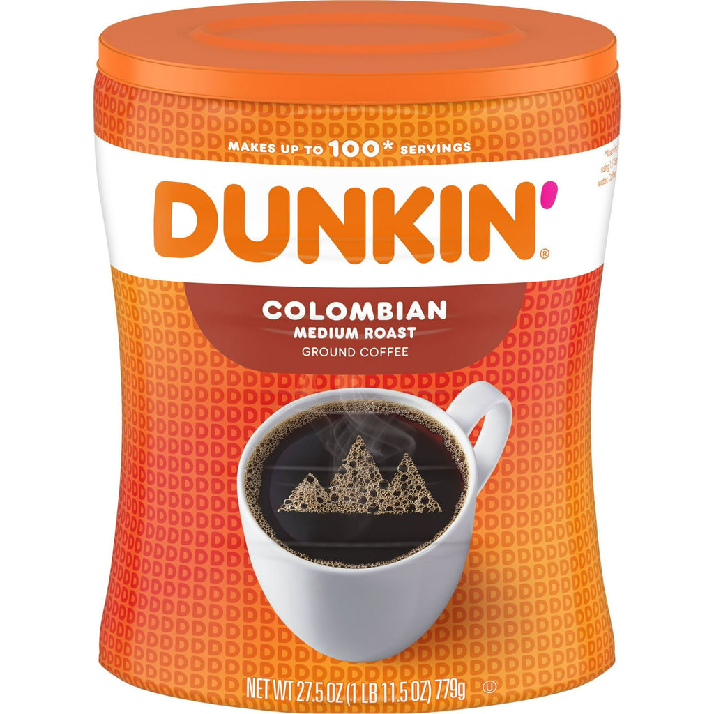 4 pack) Dunkin’ Colombian Medium Roast Ground Coffee, 27.5 oz Canister