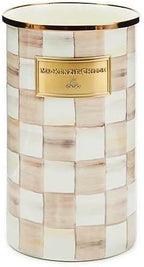 MACKENZIE-CHILDS Enamel Utensil Holder, Brown-and-White Mocha Check
