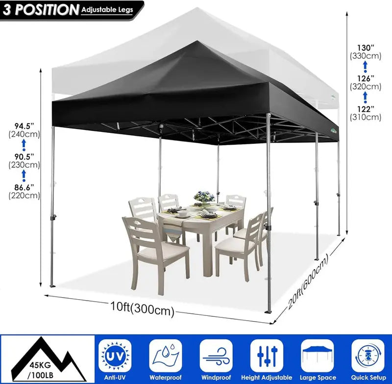 COBIZI 10x20 ft Commercial Pop-Up Canopy Tent With 6 Sidewalls And Roller Bag