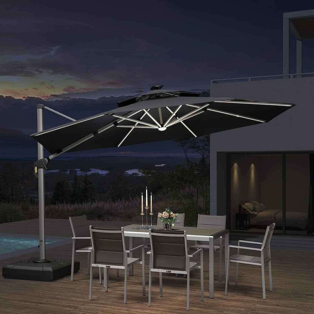 12ft Solar LED Cantilever Patio Umbrella
